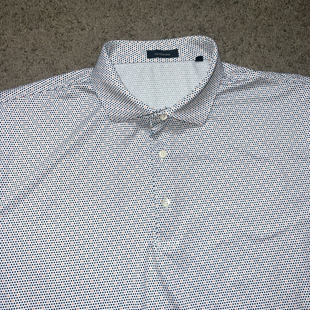 Turtleson Shirt Polo Performance Golf White Blue Mens XL Polka Dot Stretch